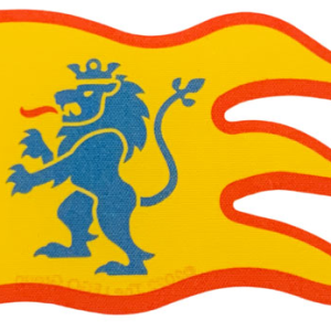 100728 - Cloth Flag 8 x 5 with 2 Holes, Wave with Red Border and Blue Lion Pattern