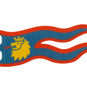 100731 - Cloth Flag 8 x 3 Wave with Lion Head on Blue Background with Red Border Pattern
