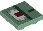11203pb030 - Tile, Modified 2 x 2 Inverted with Pixelated Dark Green, Dark Red, White and Gray Pattern (Minecraft Guardian)