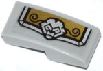 11477pb003R - Slope, Curved 2 x 1 x 2/3 with Gold and Silver Armor Plate with Lion Head and Black Swirls Pattern Model Right Side (Sticker) - Set 70123