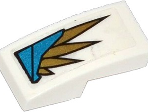 11477pb011L - Slope, Curved 2 x 1 x 2/3 with Blue Armor Plates and Gold Feathers Pattern Model Left Side (Sticker) - Set 70124