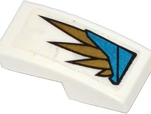11477pb011R - Slope, Curved 2 x 1 x 2/3 with Blue Armor Plates and Gold Feathers Pattern Model Right Side (Sticker) - Set 70124