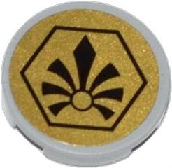 14769pb007 - Tile, Round 2 x 2 with Bottom Stud Holder with Black Chima Logo in Hexagon on Gold Background Pattern (Sticker) - Set 70123