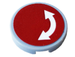 14769pb009 - Tile, Round 2 x 2 with Bottom Stud Holder with White Curved Arrow Double on Red Background Pattern (Sticker) - Sets 60052 / 60198 / 60200 / 60233