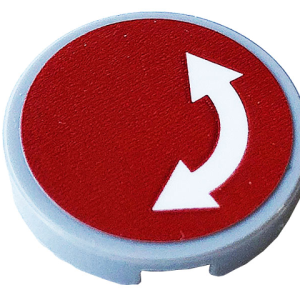 14769pb009 - Tile, Round 2 x 2 with Bottom Stud Holder with White Curved Arrow Double on Red Background Pattern (Sticker) - Sets 60052 / 60198 / 60200 / 60233