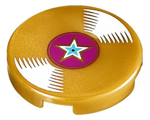 14769pb050 - Tile, Round 2 x 2 with Bottom Stud Holder with Vinyl Record with Magenta Center and Star Pattern