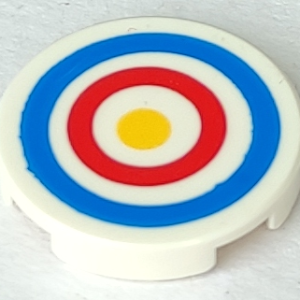 14769pb086 - Tile, Round 2 x 2 with Bottom Stud Holder with Blue and Red Circles and Yellow Dot Archery Target Pattern