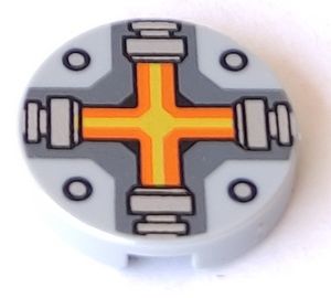 14769pb087 - Tile, Round 2 x 2 with Bottom Stud Holder with Orange and Yellow Cross Pattern