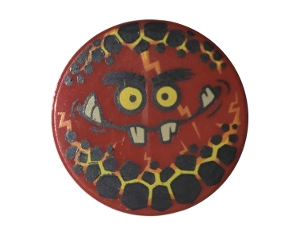 14769pb089 - Tile, Round 2 x 2 with Bottom Stud Holder with Globlin Face with Small Teeth Pattern