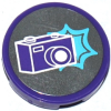 14769pb164 - Tile, Round 2 x 2 with Bottom Stud Holder with Dark Purple Camera and Medium Azure Star Pattern (Sticker) - Set 41129