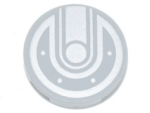 14769pb226 - Tile, Round 2 x 2 with Bottom Stud Holder with Silver Lines, Bolts/Dots Pattern