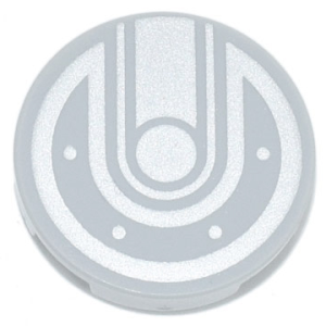 14769pb226 - Tile, Round 2 x 2 with Bottom Stud Holder with Silver Lines, Bolts/Dots Pattern