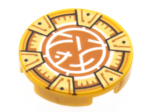14769pb501 - Tile, Round 2 x 2 with Bottom Stud Holder with Gold Frame with 6 Chevrons, Dark Orange and White Core Logo Pattern