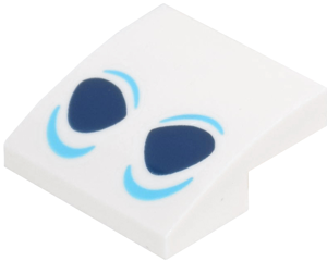15068pb118 - Slope, Curved 2 x 2 x 2/3 with 2 Dark Blue Eyes with Medium Azure Lids (Marshmallow) Pattern