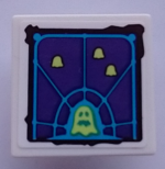 15210pb096 - Road Sign 2 x 2 Square with Open O Clip with Dark Purple Screen with Dark Azure Grid, Yellowish Green Ghosts Pattern (Sticker) - Set 70423