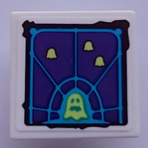 15210pb096 - Road Sign 2 x 2 Square with Open O Clip with Dark Purple Screen with Dark Azure Grid, Yellowish Green Ghosts Pattern (Sticker) - Set 70423