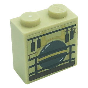 22885pb006 - Brick, Modified 1 x 2 x 1 2/3 with Studs on 1 Side with Pendulum and Fence Pattern (Sticker) - Set 71043