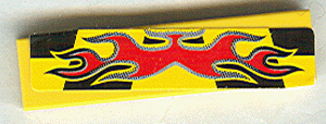 2431pb058 - Tile 1 x 4 with Red Flames on Black and Yellow Pattern (Sticker) - Set 8644