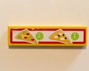 2431pb430 - Tile 1 x 4 with 2 Pizza Slices and Pricing '2' and '3' with Red Border Pattern (Sticker) - Set 41058