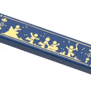 2431pb759 - Tile 1 x 4 with Gold People Playing on Ice, Sliding, Sledding, Hockey Pattern