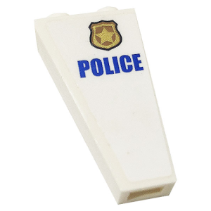 2449pb014R - Slope, Inverted 75 2 x 1 x 3 with Blue 'POLICE' and Gold Police Badge Pattern Model Right Side (Sticker) - Set 60141