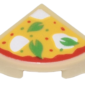 25269pb030 - Tile, Round 1 x 1 Quarter with Pizza Slice with Green Basil Leaves and White Mozzarella Cheese Pattern