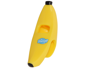 25977pb01 - Minifigure, Headgear Head Cover, Costume Banana with Black Tips and Blue and White 'BANANA!' Label Pattern