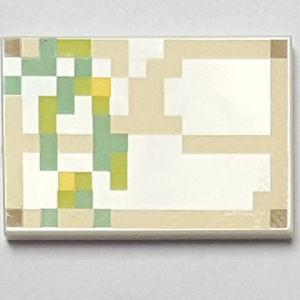 26603pb077 - Tile 2 x 3 with Pixelated Green, Lime, Tan and Yellow Pattern (Minecraft Iron Golem)