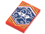 26603pb214 - Tile 2 x 3 with White Stern Eyes and Clouds on Dark Blue Background with Gold Trim Pattern (Ninjago Stealth Banner)
