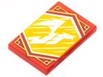 26603pb215 - Tile 2 x 3 with White Dragon Flying on Bright Light Orange Background with Gold Trim Pattern (Ninjago Speed Banner)