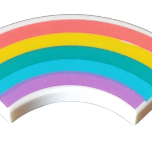 27925pb001 - Tile, Round Corner 2 x 2 Macaroni with Coral, Yellow, Dark Turquoise, Medium Azure, and Medium Lavender Rainbow Pattern