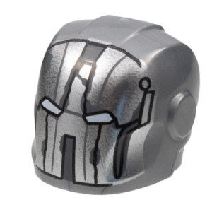 28631pb21 - Minifigure, Headgear Helmet Armor Plates and Ear Protectors with Silver Faceplate, White Eye Slits, Weathering Cracks Pattern