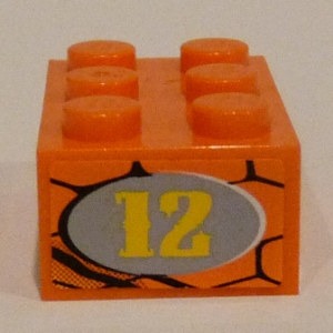 3002pb22R - Brick 2 x 3 with Number '12' in Light Gray Oval on Snakeskin Background Pattern on End Model Right Side (Sticker) - Set 8158