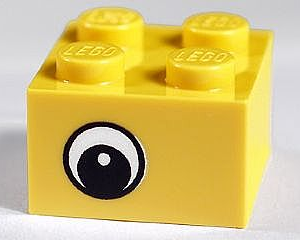 3003pb026 - Brick 2 x 2 with Eye with White Pattern on Two Sides, White Circle in Pupil, Offset