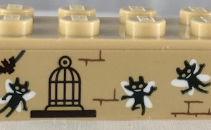 3007pb16 - Brick 2 x 8 with Bats, Bricks, Cage and Pixies Pattern (Sticker) - Set 71043