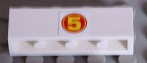 3010pb159 - Brick 1 x 4 with Yellow '5' in Red Circle Pattern (Sticker) - Set 8158