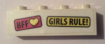3010pb281 - Brick 1 x 4 with 'BFF' Yellow Heart and 'GIRLS RULE!' Pattern (Sticker) - Set 41333