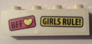 3010pb281 - Brick 1 x 4 with 'BFF' Yellow Heart and 'GIRLS RULE!' Pattern (Sticker) - Set 41333