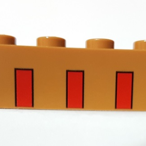 3010pb290 - Brick 1 x 4 with 3 Partial Red Stripes Pattern