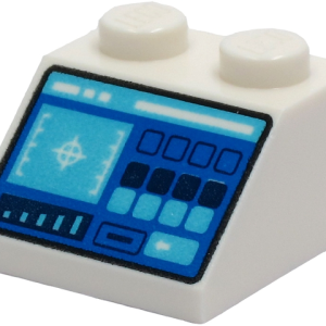 3039pb140 - Slope 45 2 x 2 with Control Panel with Medium Azure and Dark Blue Buttons, Crosshairs, Bar Chart and Slot Pattern