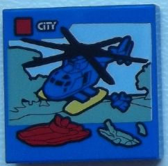 3068bpb0937 - Tile 2 x 2 with Groove with Lego Helicopter and 'CITY' Set Box Pattern