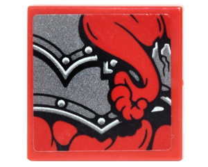 3068bpb1060 - Tile 2 x 2 with Groove with Pearl Dark Gray Armor with Rivets and Red Snake Tail Pattern (Sticker) - Set 70627