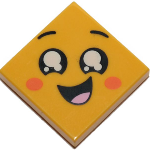 3068bpb1199 - Tile 2 x 2 with Groove with Face, Smile Open Mouth, Black Eyes with White Pupils, Raised Eyebrows, Orange Cheeks Pattern