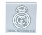 3068bpb2001 - Tile 2 x 2 with Groove with Silver Real Madrid Logo and 'REAL MADRID C.F.' Pattern