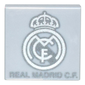 3068bpb2001 - Tile 2 x 2 with Groove with Silver Real Madrid Logo and 'REAL MADRID C.F.' Pattern