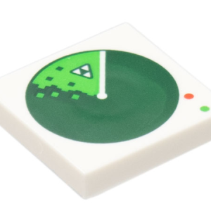 3068bpb2027 - Tile 2 x 2 with Groove with Dark Green Radar Screen with Blacktron Logo Blip and Red and Bright Green Lights Pattern