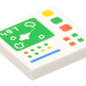 3068bpb2030 - Tile 2 x 2 with Groove with '497' and Galaxy Explorer on Control Screen and Red, Bright Green, Yellow and Blue Buttons, Lights, and Line Pattern