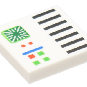 3068bpb2031 - Tile 2 x 2 with Groove with Computer Panel with Dark Green Screen and Bright Green, Red, Blue and Black Lights, Buttons, and Grille Lines Pattern