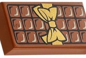 3069bpb0440 - Tile 1 x 2 with Groove with Candy Bar Chocolate Blocks and Gold Bow Pattern
