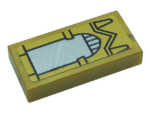 3069bpb0967 - Tile 1 x 2 with Groove with Silver Mirror with Gold Arched Border Pattern (Sticker) - Set 71043